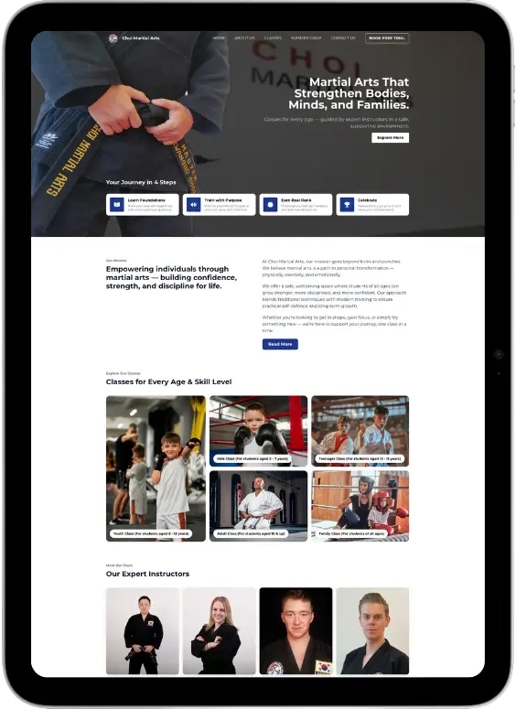 Custom martial arts website design example